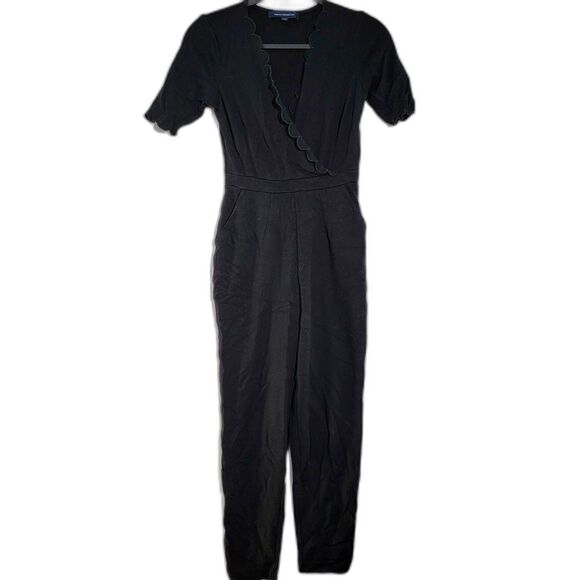 French Connection Black Jumpsuit Front Cross V Neck Short Sleeves Size 2 - Picture 1 of 9